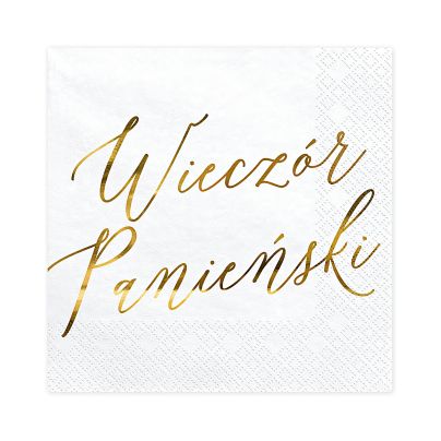 Serwetki Papierowe Wieczór Panieński Białe Złoty Napis 33x33cm 20 sztuk