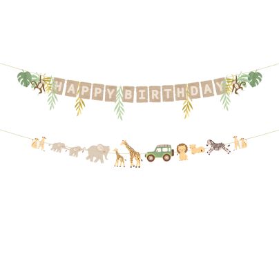 Baner Happy Birthday Safari z Girlandą, 180 cm