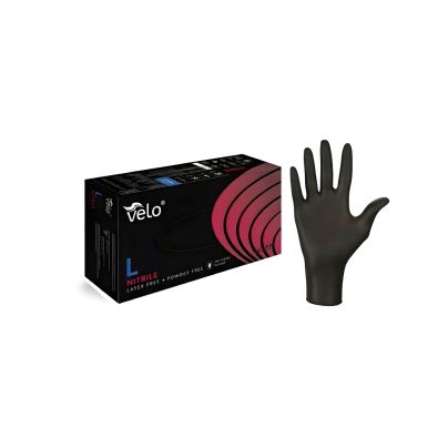 Rękawice nitrylowe VELO Nitrile Black L 100 szt. | bezpudrowe, bezlateksowe