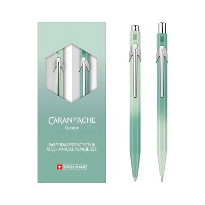 Zestaw długopis 849 i ołówek 844 Caran d'Ache Misty Forest w etui zielony