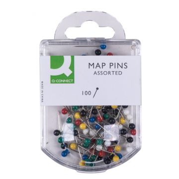 Szpilki biurowe Q-CONNECT, 4x20mm, mix kolorów, w plastikowym pudełku, 100 szt.