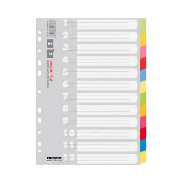 Przekładki biurowe OFFICE PRODUCTS kartonowe A4 223x297mm 12 szt mix kolorów