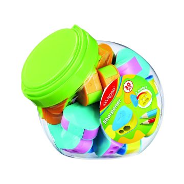 Temperówka plastikowa podwójna KEYROAD Triangle z pojemnikiem 30 szt. mix kolorów