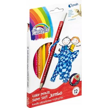 Kredki Grafionowe FIORELLO JUMBO Super Soft 12 Kolorów Trójkątne
