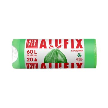 Worki na śmieci ALUFIX z taśmą, polietylen HDPE, 60 litrów, zielone, 20 sztuk