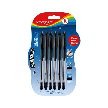 Długopis klasyczny KEYROAD Ball Pen Soft Jet 0,7 mm czarny blister 6 sztuk
