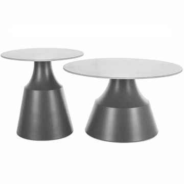 Zestaw okrągłych ław kawowych ceramika metal biało-szary Loft Signal