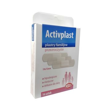 ACTIVPLAST Plastry Familijne Przeźroczyste 19x72mm 16 szt. – Dyskretne Opatrunki na Widoczne Miejsca
