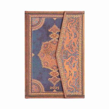 Kalendarz tygodniowy mini 2025 Paperblanks Safavid Indigo 12-miesięczny w twardej oprawie z zamknięciem na zakładkę układ wertykalny