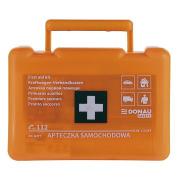 Apteczka samochodowa DONAU SAFETY plastikowa BD DIN pomarańczowa z wyposażeniem
