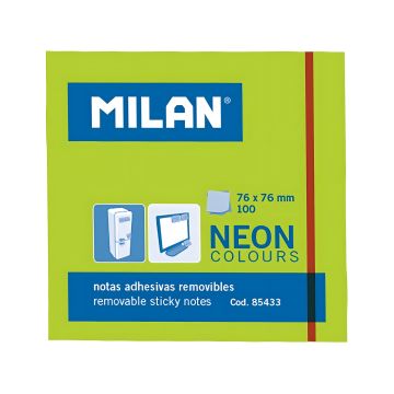 Karteczki samoprzylepne Milan neonowe zielone 76x76, op. 100 sztuk