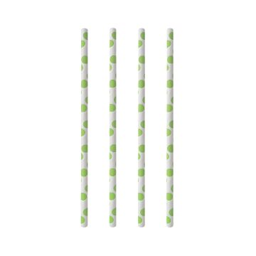 Słomki papierowe wzór Green Dots długość 200 mm średnica 6 mm opakowanie 100 sztuk