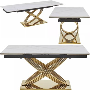 Stół rozkładany ceramiczny 160-240X90 biało-złoty Hermes Signal