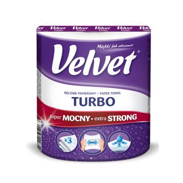 Ręcznik papierowy w roli celulozowy VELVET Turbo 3-warstwowy biały 340 listków