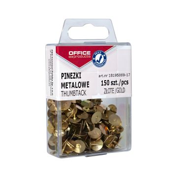 Pinezki metalowe OFFICE PRODUCTS złote w pudełku 150 sztuk do biura i eventów