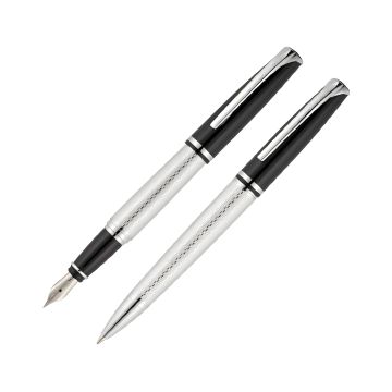 Zestaw pióro + długopis Scrikss Pera 477 w etui, kolor chrom