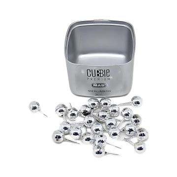 Pinezki MAS Cubbie PREMIUM, okrągłe, srebrne, 25 sztuk w opakowaniu