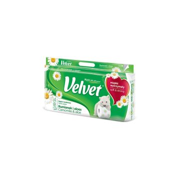 Papier Toaletowy celulozowy VELVET z rumiankiem i aloesem 3-warstwowy biały 8 rolek