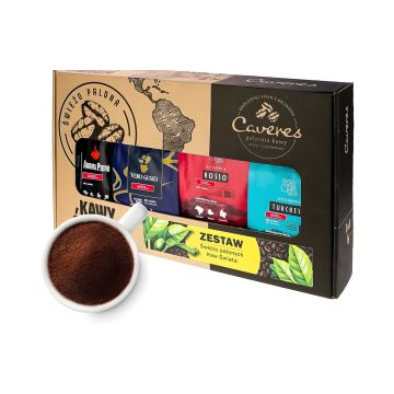 Zestaw Prezentowy Caveres 4 kawy mielone Aroma Pieno, Vero Gusto, Rosso, Turchese