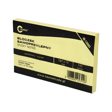 Notes 125x76 mm bloczek karteczki samoprzylepne 100 kartek żółte Taurus