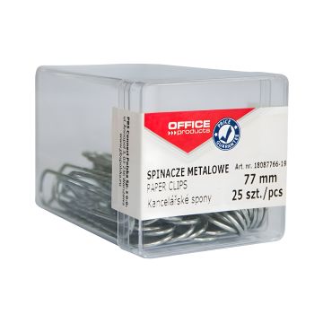 Spinacze metalowe OFFICE PRODUCTS 77mm srebrne w pudełku 25 sztuk do biura i organizacji