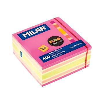 Karteczki samoprzylepne Milan fluo mix 4 kolory kostka 76x76, 400 szt.