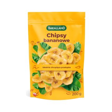 Chipsy bananowe suszone BAKALLAND naturalne 200g zdrowa przekąska do biura cateringu eventów