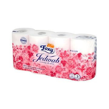 Foxy Jedwab papier toaletowy, 3-warstwowy, biały, o zapachu talku dla dzieci, delikatny, 8 rolek