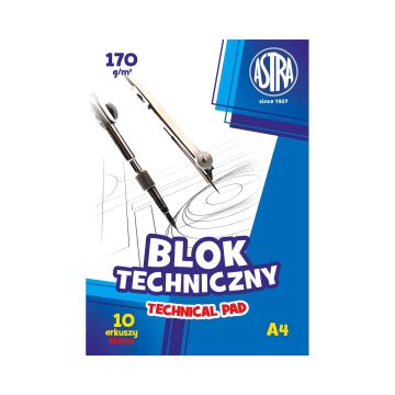 Blok techniczny biały Astra 170g format A4 10 arkuszy