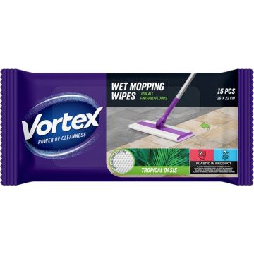 Chusteczki do mopowania podłóg na mokro VORTEX tropikalna oaza 15 sztuk