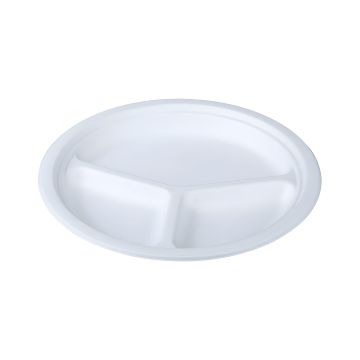 Talerz papierowy z trzciny cukrowej okrągły trójdzielny średnica 26 cm 50 sztuk