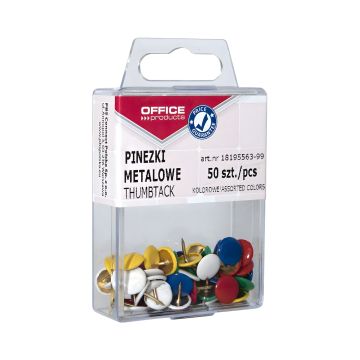 Pinezki kolorowe OFFICE PRODUCTS w pudełku mix kolorów 50 sztuk do biura i eventów