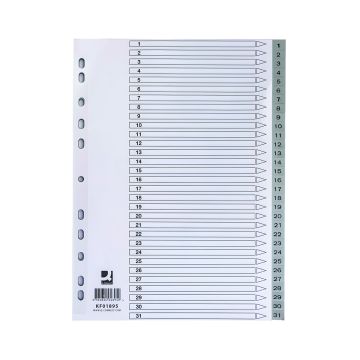 Przekładki biurowe Q-CONNECT z tworzywa PP A4 225x297mm 1-31 31 kart szare