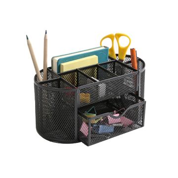 Przybornik na biurko Q-CONNECT Office Set metalowy z szufladką czarnym 1 sztuka