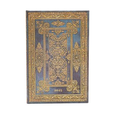 Kalendarz tygodniowy mini 2025 Paperblanks Blue Luxe 12-miesięczny w twardej oprawie z zamknięciem na gumkę układ wertykalny