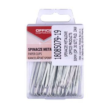 Spinacze metalowe OFFICE PRODUCTS 50mm srebrne w pudełku 30 sztuk