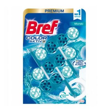 Kulki barwiące BREF Ocean do toalet, 3x50 g, intensywny zapach morski, praktyczny zestaw