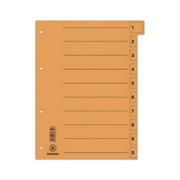 Przekładka kartonowa DONAU A4 235x300mm z indeksem 0-9 pomarańczowa