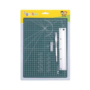 Mata do cięcia GIMBOO A4 zielona z linijką aluminiową 20cm nożykiem i ostrzami