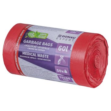 Worki na odpady medyczne DONAU EXPERT, LDPE, 60l, 50 szt., czerwone