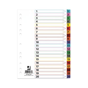 Przekładki kartonowe Q-CONNECT Mylar A4 1-20 z laminowanymi indeksami, 20 kart