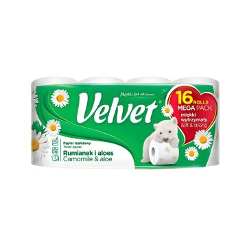 Papier Toaletowy celulozowy VELVET Rumianek i Aloes 3-warstwowy biały 16szt.