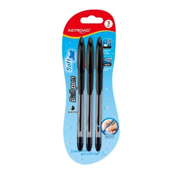Długopis KEYROAD Ball Pen Soft Jet z miękkim uchwytem 0,7mm czarny 3 szt. blister