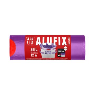 Worki na śmieci ALUFIX Elastic Fix, LDPE, fioletowe, 35 litrów, 12 sztuk