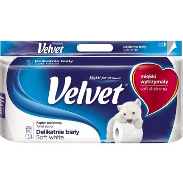 Papier toaletowy Velvet 8 rolek delikatnie biały