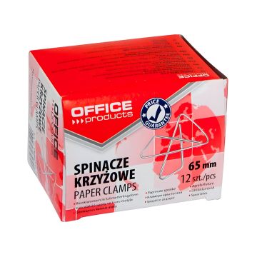 Spinacze krzyżowe OFFICE PRODUCTS 65mm srebrne 12 sztuk do dokumentów biurowych