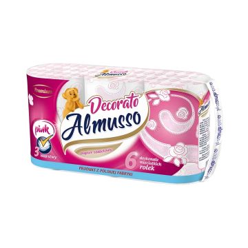Almusso Decorato Różowy Papier Toaletowy 3-Warstwowy 6 Rolek