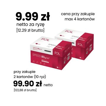 Papier ksero A4 POLSPEED – pakiet, 9,99 netto za ryzę przy zakupie pakietu 10 ryz.