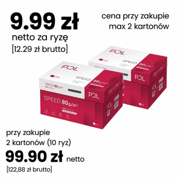 Papier ksero A4 POLSPEED – pakiet, 9,99 netto za ryzę przy zakupie pakietu 10 ryz.