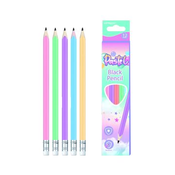 Ołówki drewniane trójkątne z gumką HB pastel mix kolorów 12 szt. KEYROAD